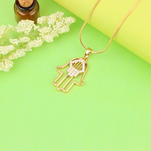 "Rose Gold Hamsa Hand Pendant with Sparkling Stone Detailing, XPPT1231 - Picture 6 of 13